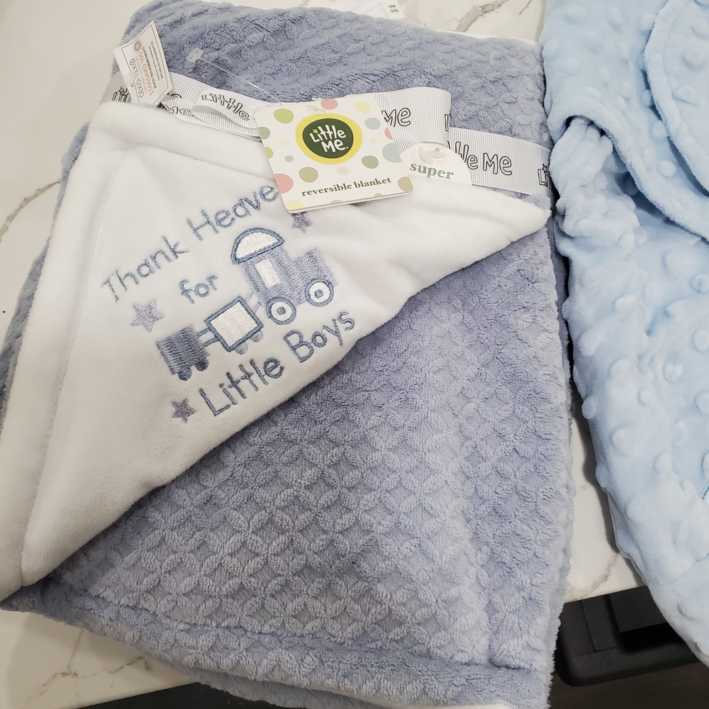 Little Me Blue and White Baby Blanket And Blue Swaddle